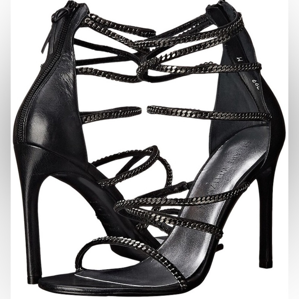 NWOB Stuart Weitzman XChain Metallic Leather Strappy Heels